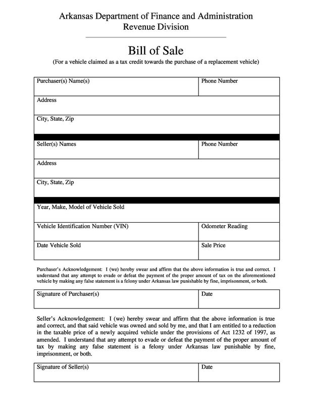 Mobile Home Bill of Sale Layout